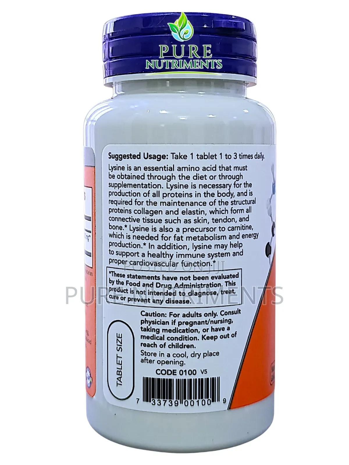 Now L-Lysine 500mg 100 Tablets Supports Collagen Synthesis Immunity