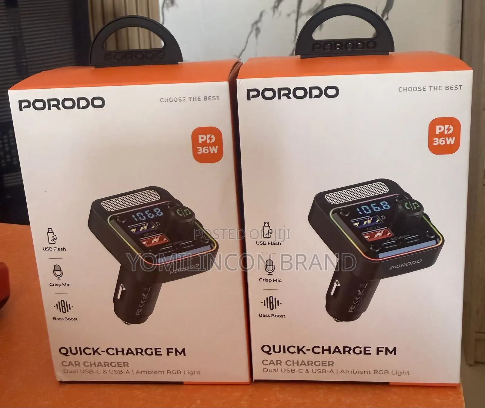 Porodo Quick-charge Fm Car Charger ( Dual Usb-c Usb-a ) Pd 36w