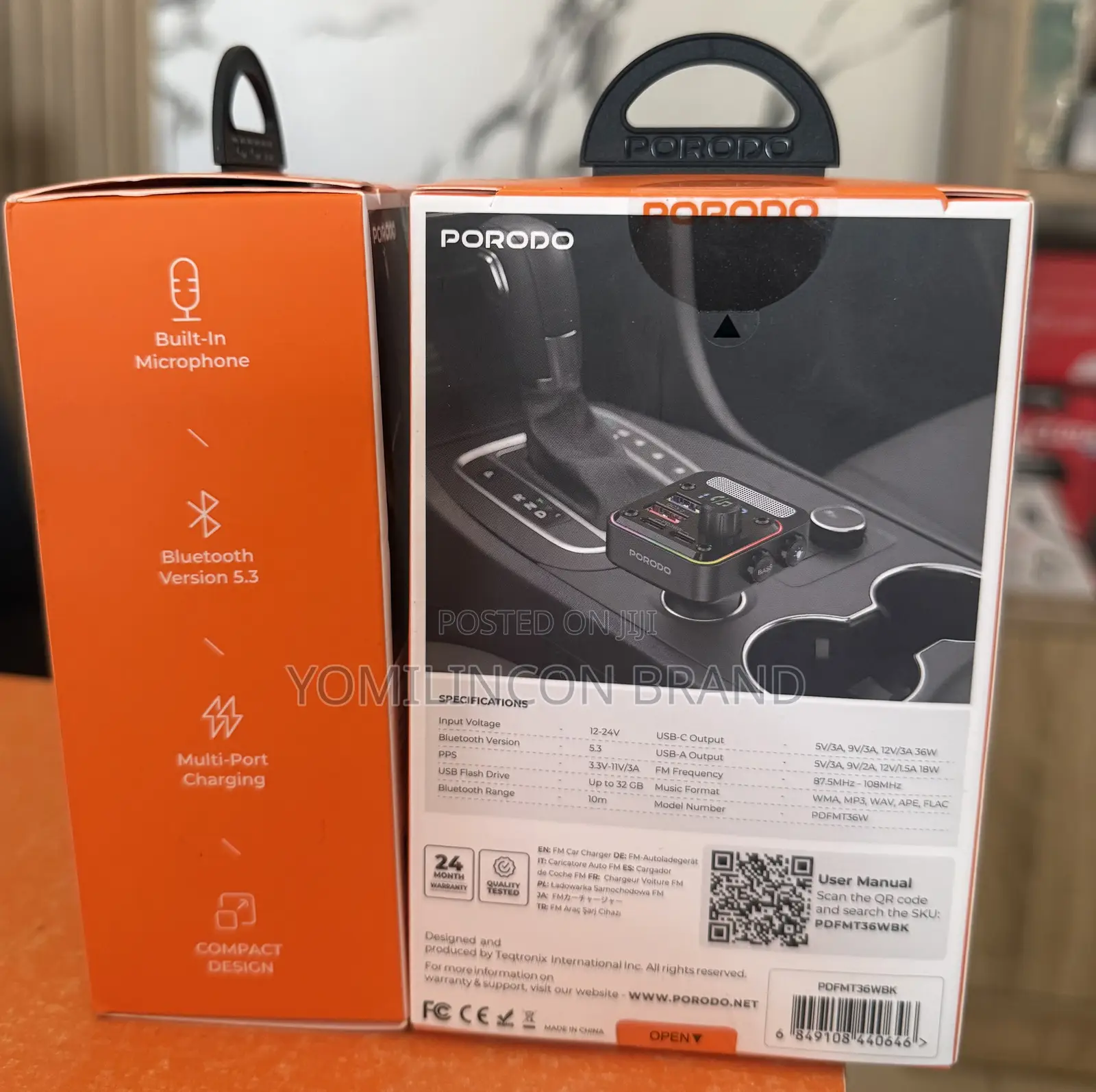 Porodo Quick-charge Fm Car Charger ( Dual Usb-c Usb-a ) Pd 36w
