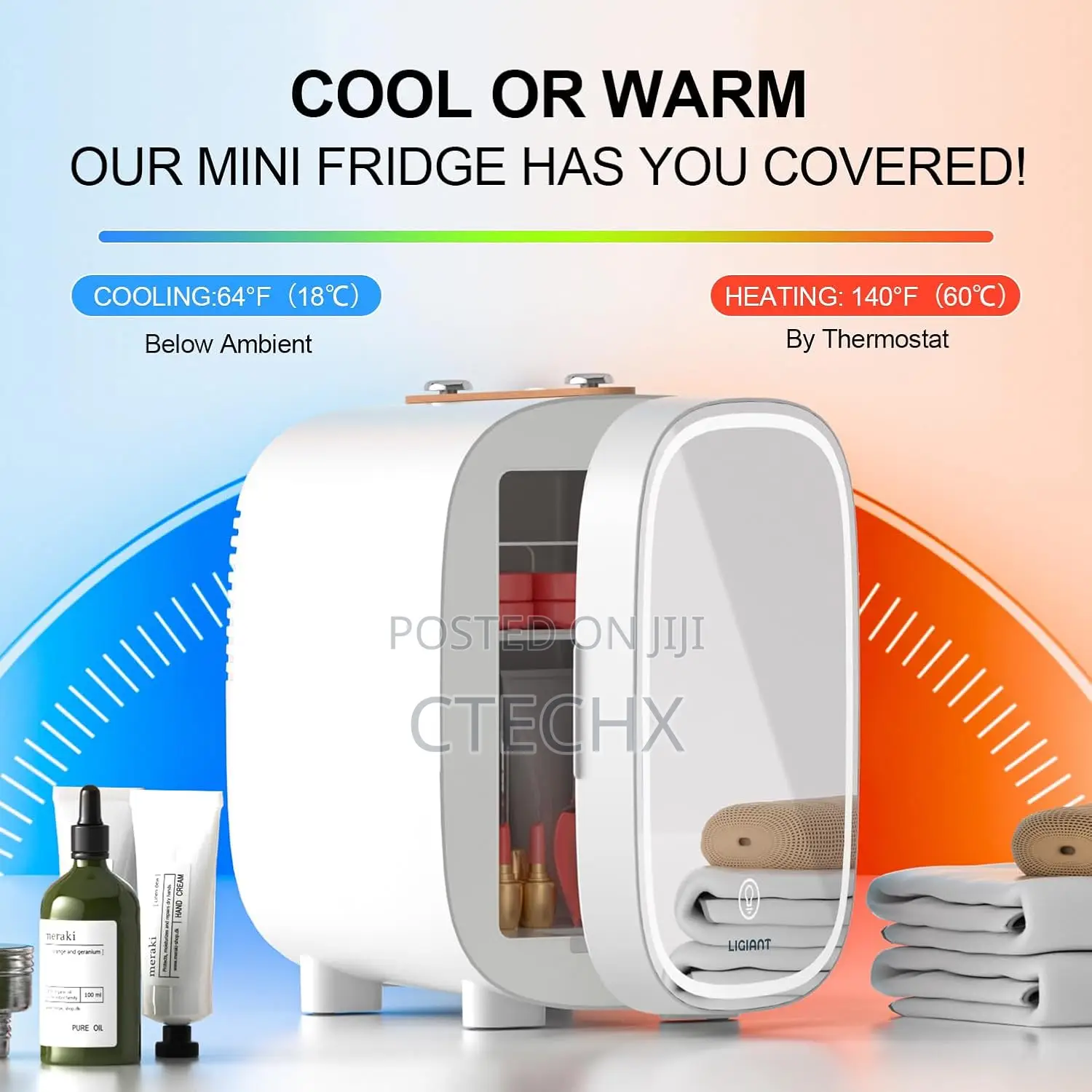 Mini Fridge 4l Cooler Warmer With 3-Level Dimmable Led Mirror White