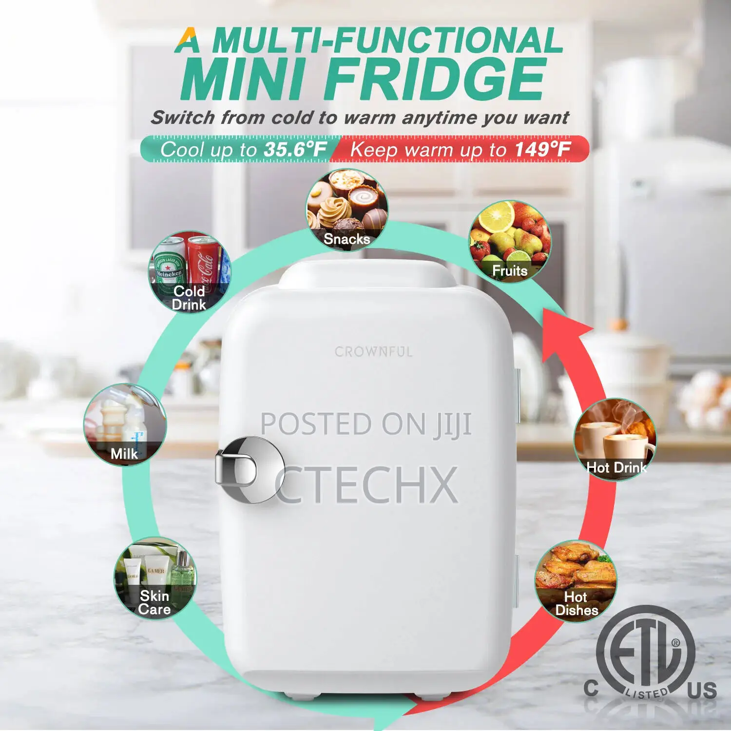 Crownful Mini Fridge 4l Portable Cooler Warmer for Skin Care Food