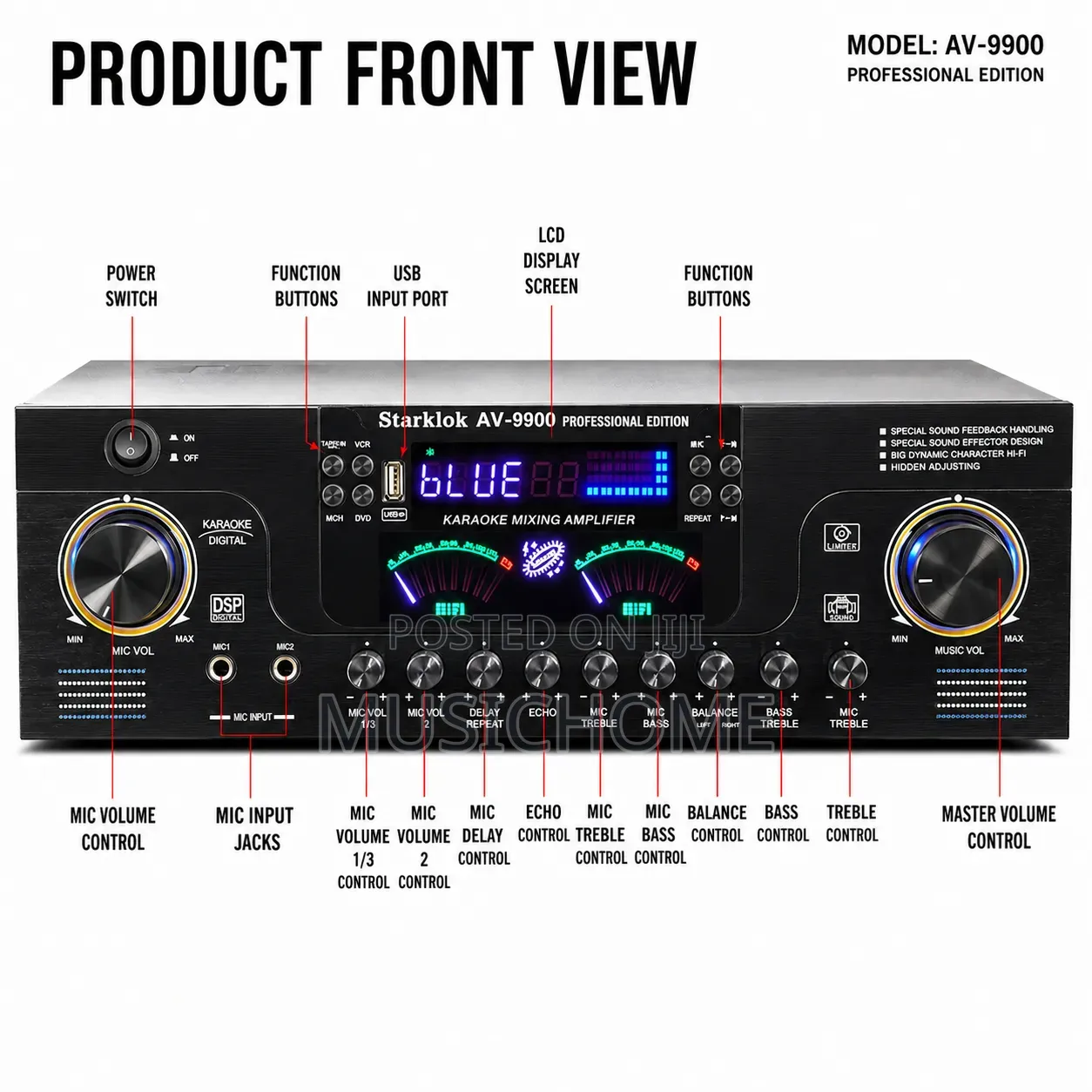 High Fidelity Bluetooth Amplifier 3800w Output for Speakers