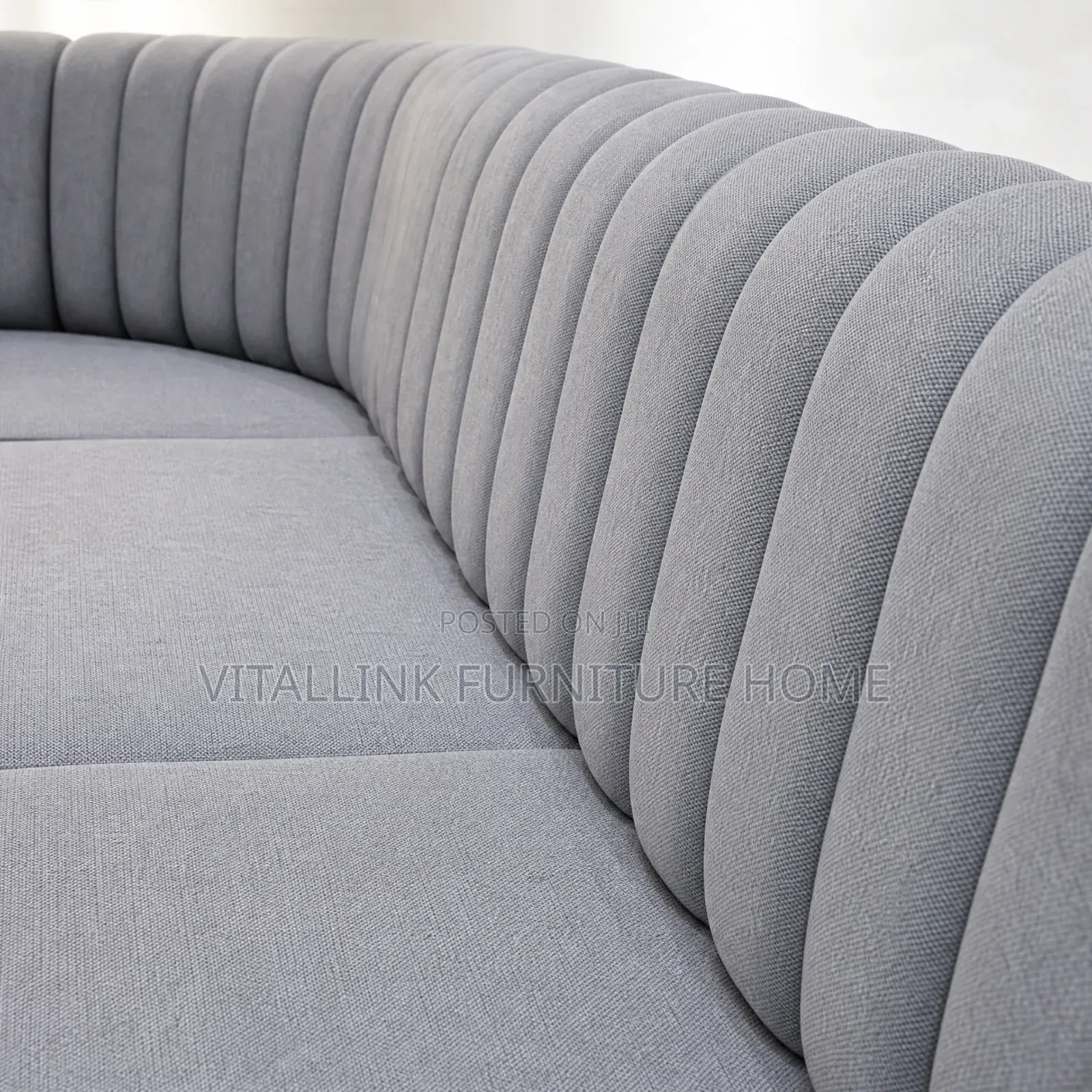 Modern Grey L-Shape Sectional Sofa With Gold Trim Channel Tufting