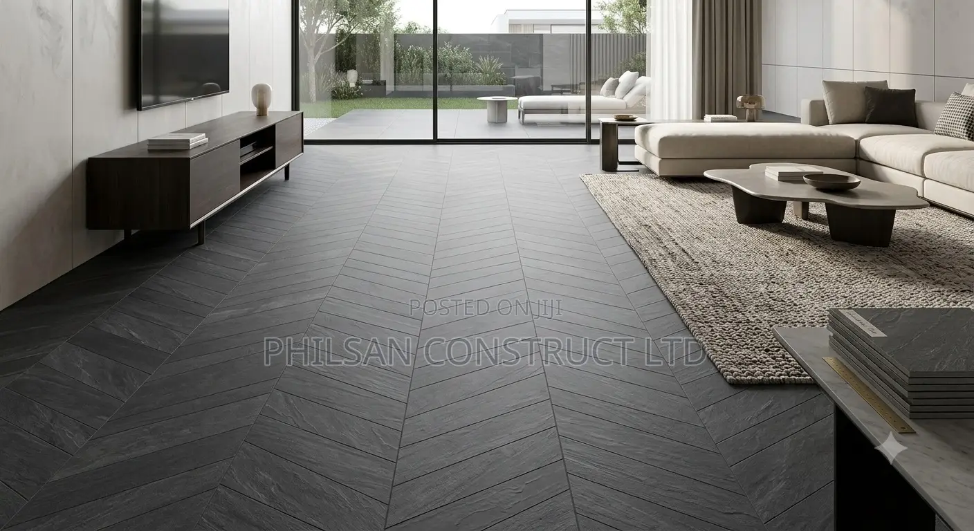 Uxury Iba Chevron Black Tiles 60x120