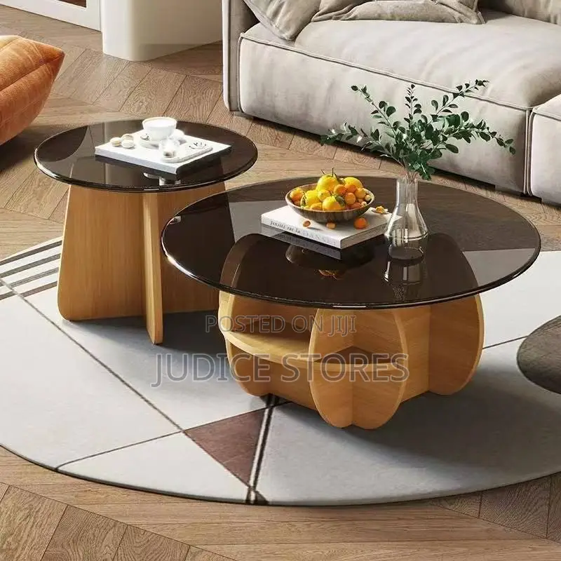 Round Glass Center Table 2pcs Set