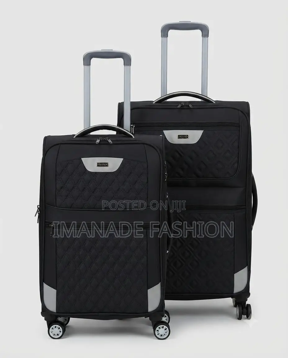 Leather Polo Soft Shell Trolley Luggage Set – Black (2 Piece)