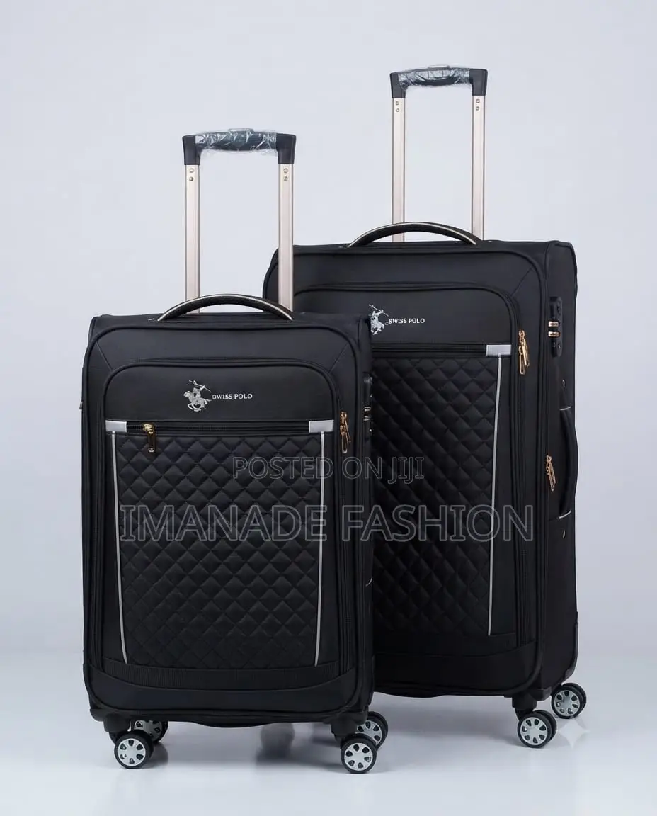 Leather Polo Soft Shell Trolley Luggage Set – Black (2 Piece)