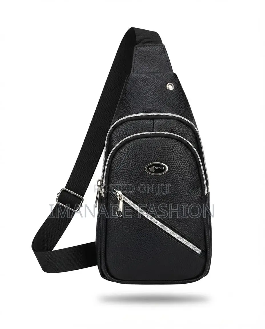 Faux Leather Sling Chest Bag – Black