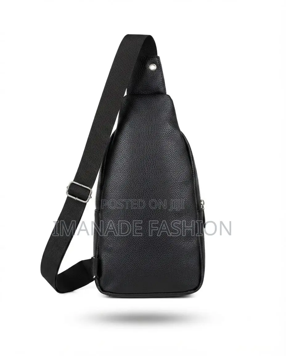 Faux Leather Sling Chest Bag – Black