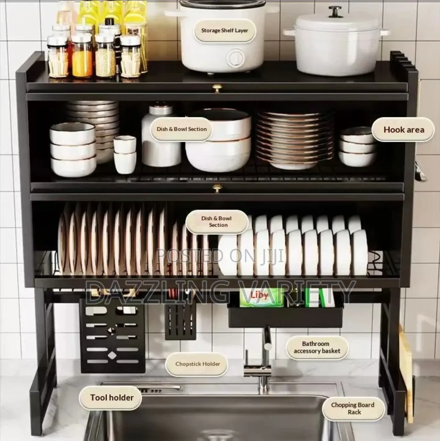 85cm High-Quality Over-the-Sink Dust-Proof Plate Rack - 2 Tiers