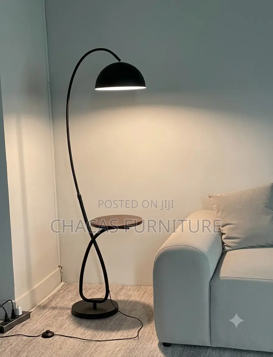 Luxury Modern Arc Floor Lamp With Built-in Wooden Side Table