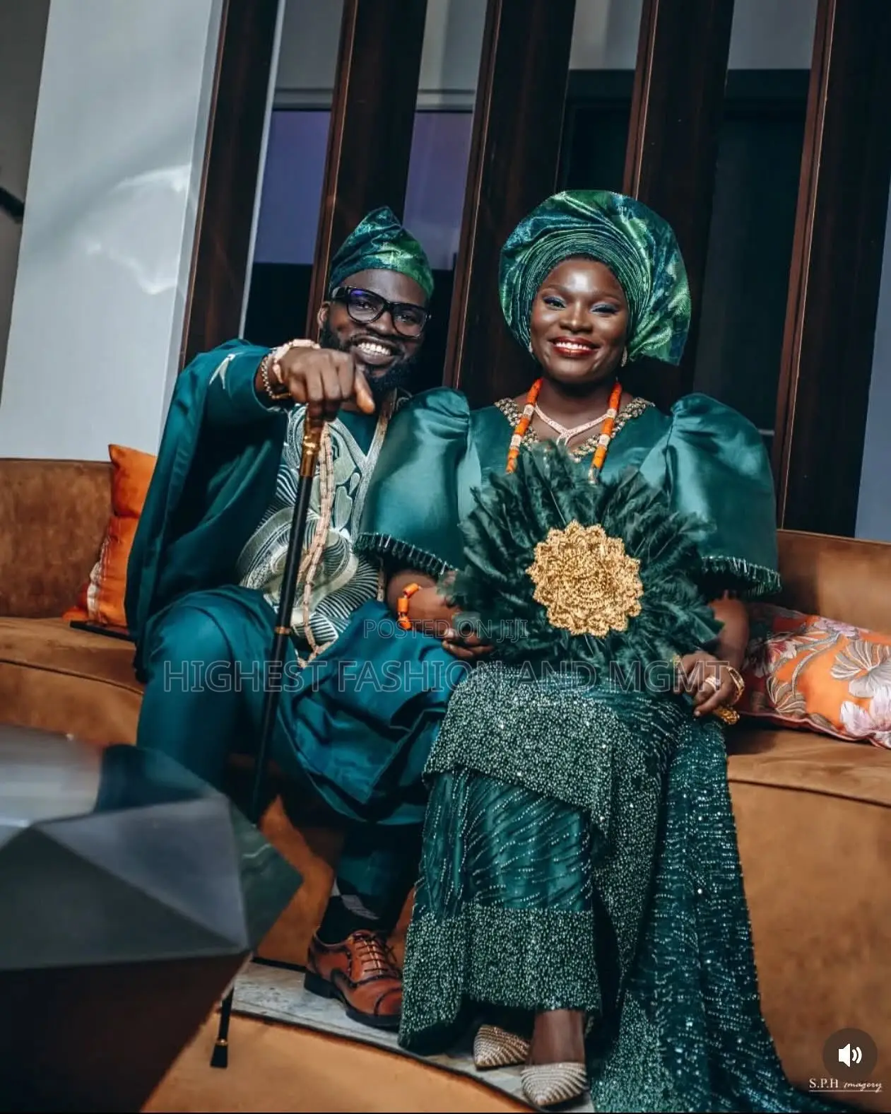 Satin Beaded Emerald Iro and Buba Men’S Embellished Emerald Agbada