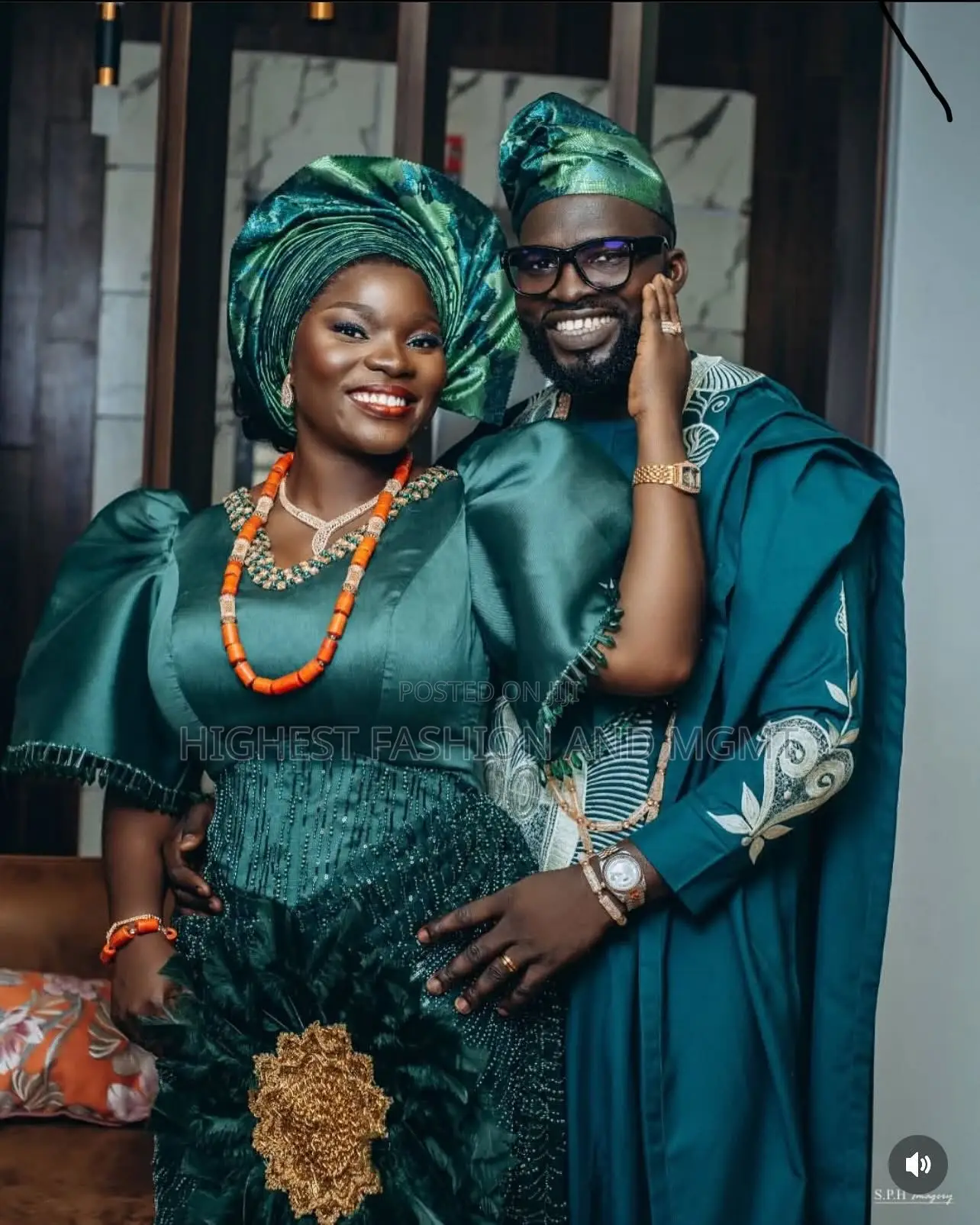 Satin Beaded Emerald Iro and Buba Men’S Embellished Emerald Agbada
