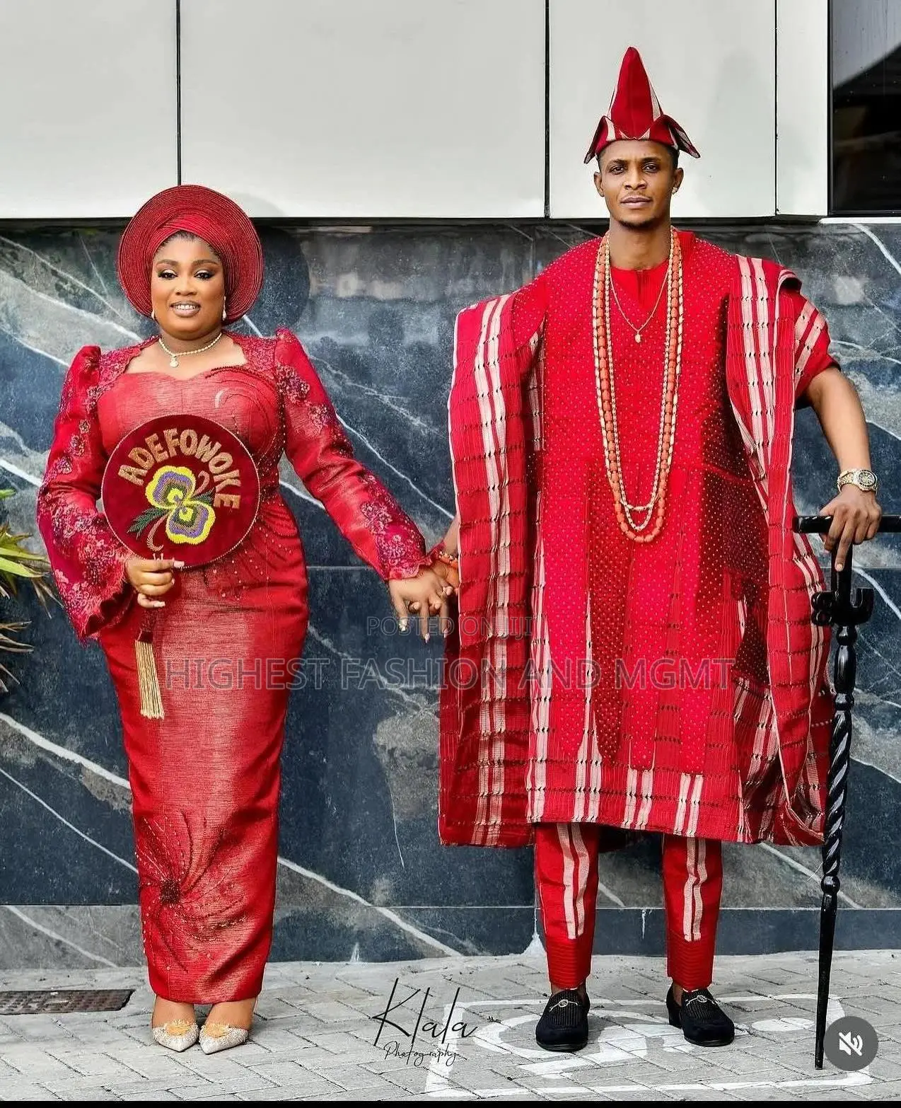 Premium Red Couple Aso Oke Outfit