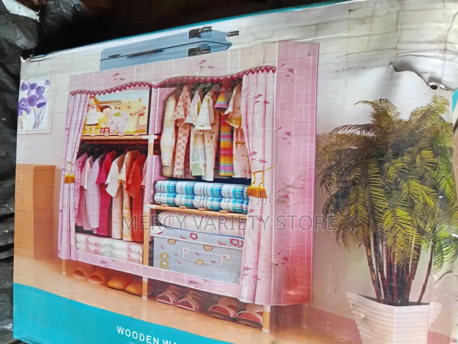 2 Column Wooden Mobile Wardrobe - 105cm
