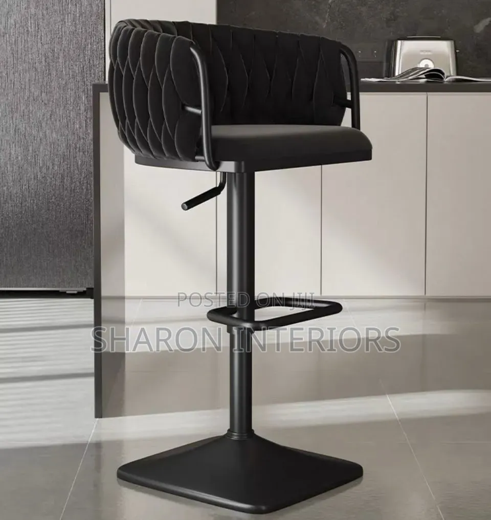 Woven Back Velvet Bar Stool