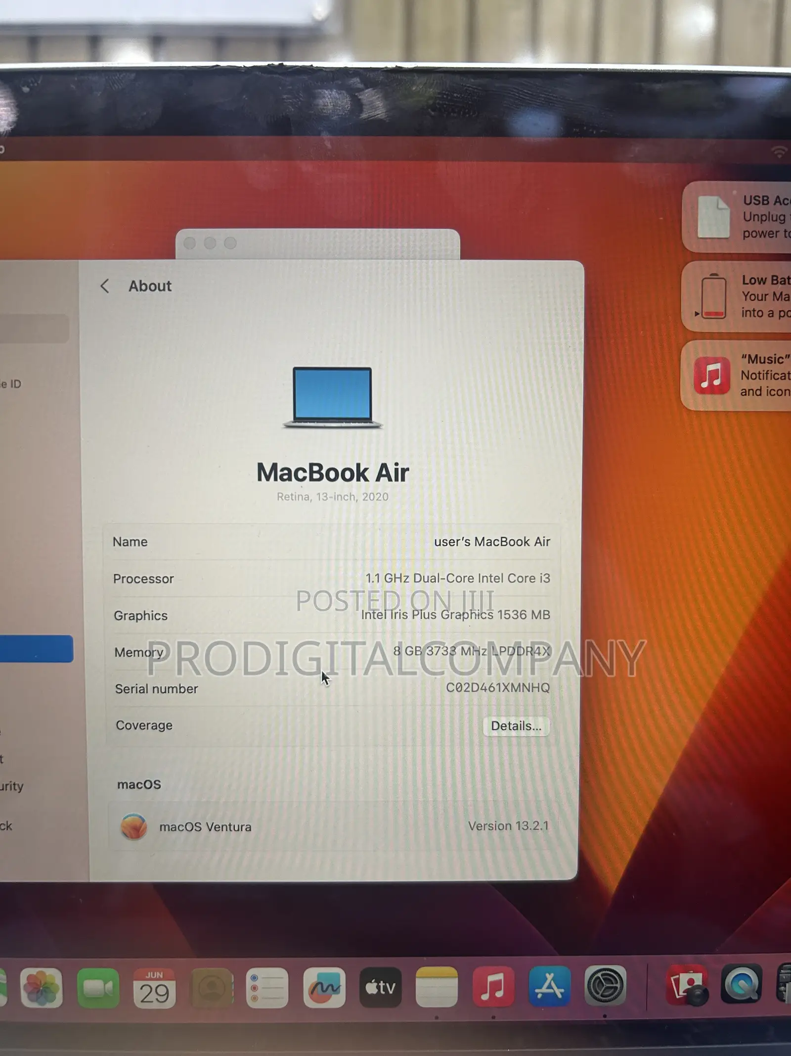 Laptop Apple MacBook Air 2020 8GB Intel Core i3 SSD 256GB
