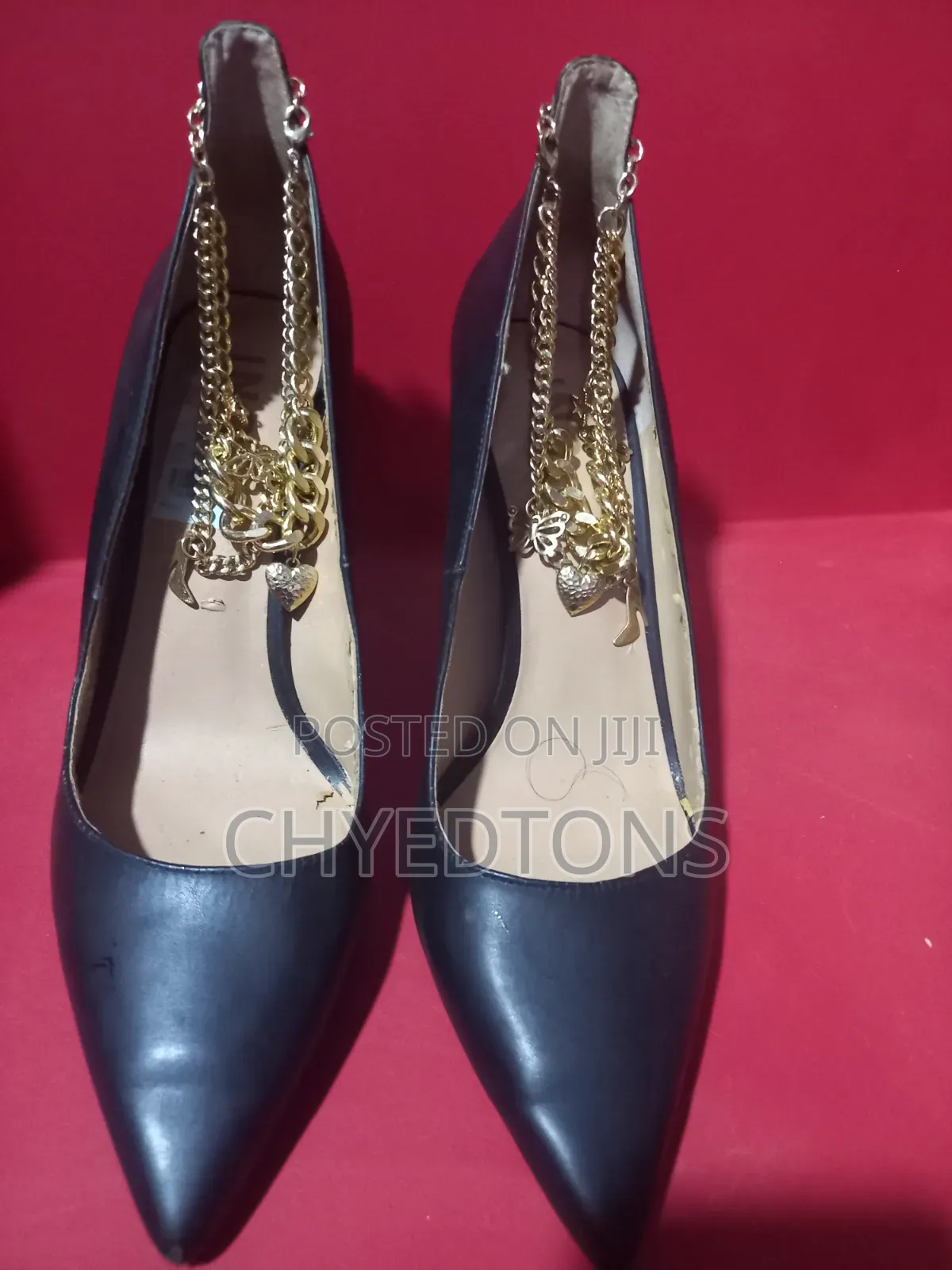Inc Charm Chain Anklet Patent Pumps - Black Tan Sz 11