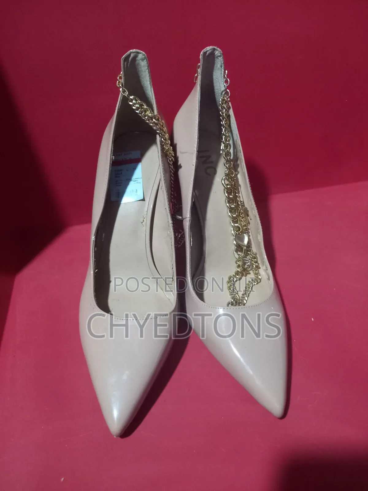 Inc Charm Chain Anklet Patent Pumps - Black Tan Sz 11