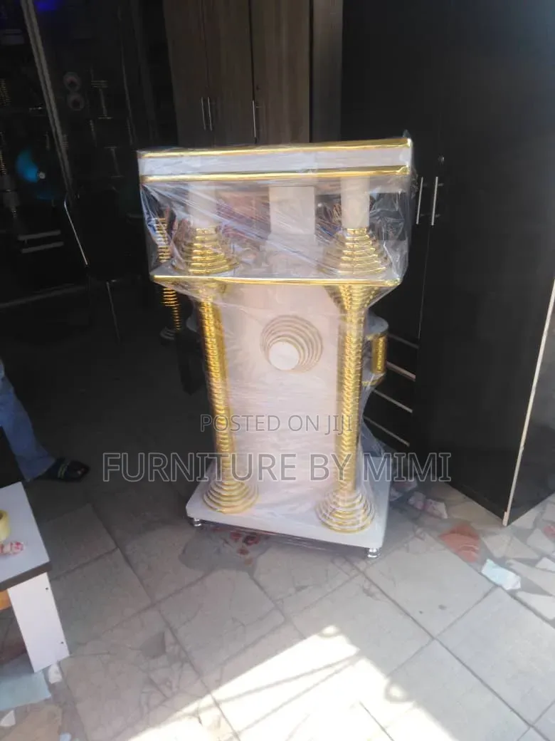 Executive White Gold Modern Church Pulpit - Premium Quality