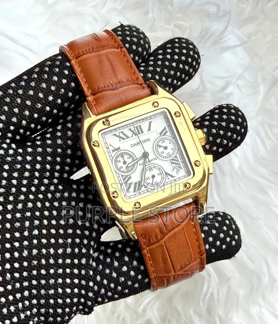 Cartier Chronograph Leather Wristwatches Square Dial