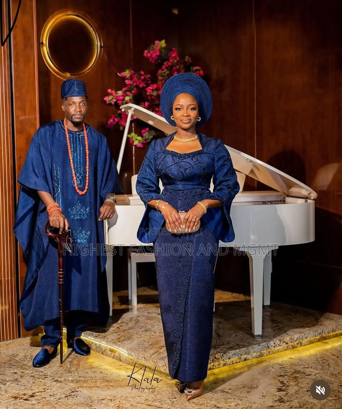 Structured Navy Lace Iro and Buba Tailored Midnight Navy Agbada