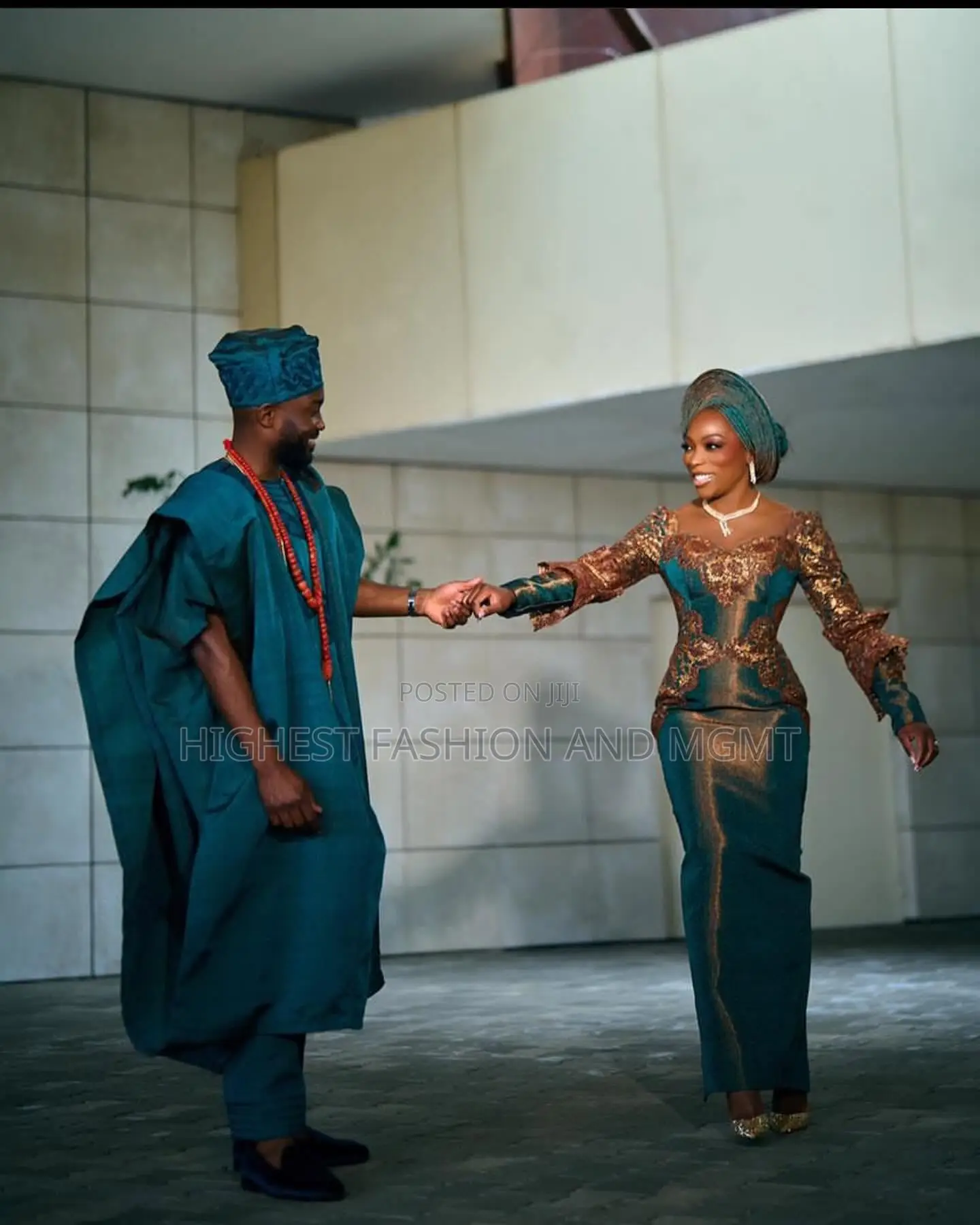 Metallic Teal Lace Gown Structured Cobalt Agbada