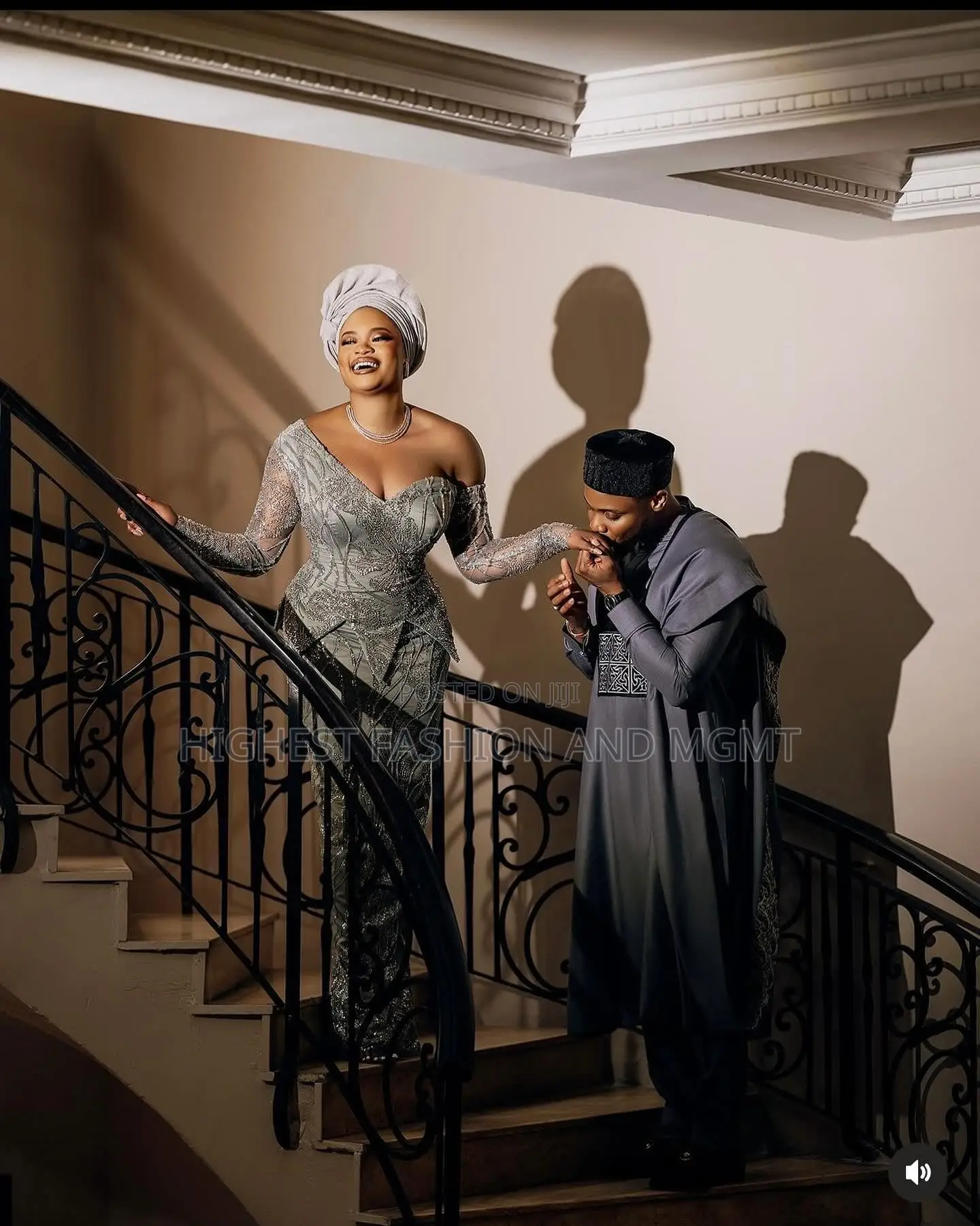 Premium Silver Embroidered Gown Tailored Slate Agbada