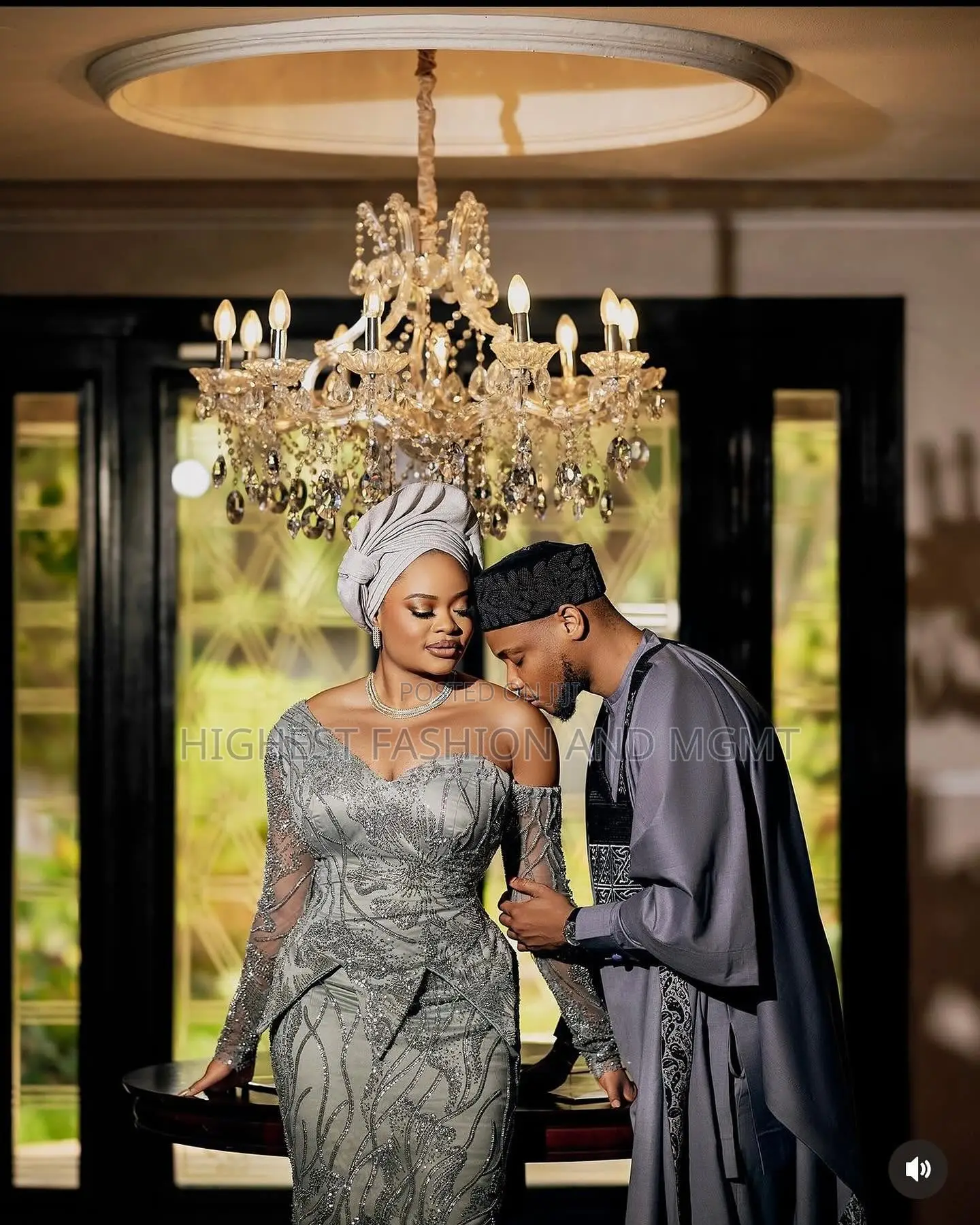 Premium Silver Embroidered Gown Tailored Slate Agbada