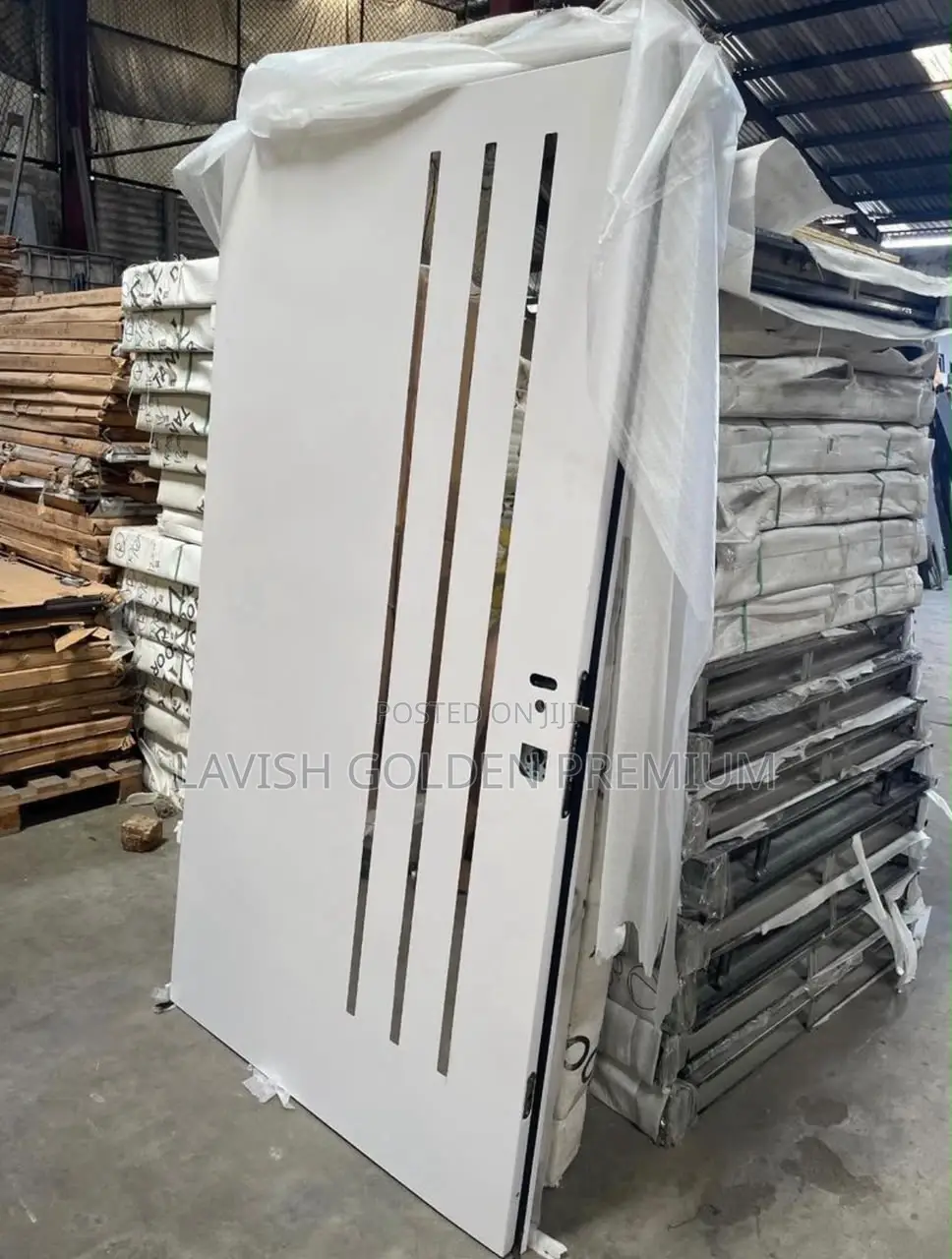 White Linear Israeli Steel Door 3ft