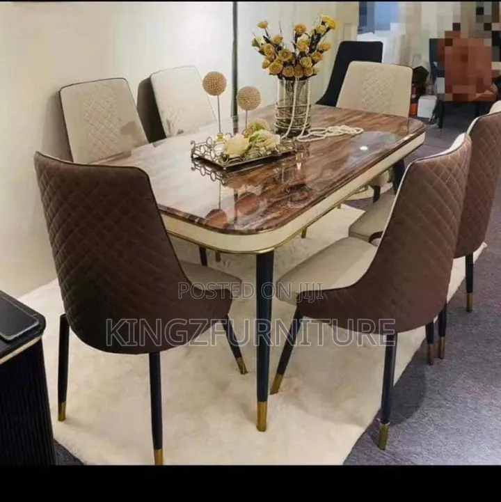 Luxury Faux Marble 6-Seater Dining Table Set.