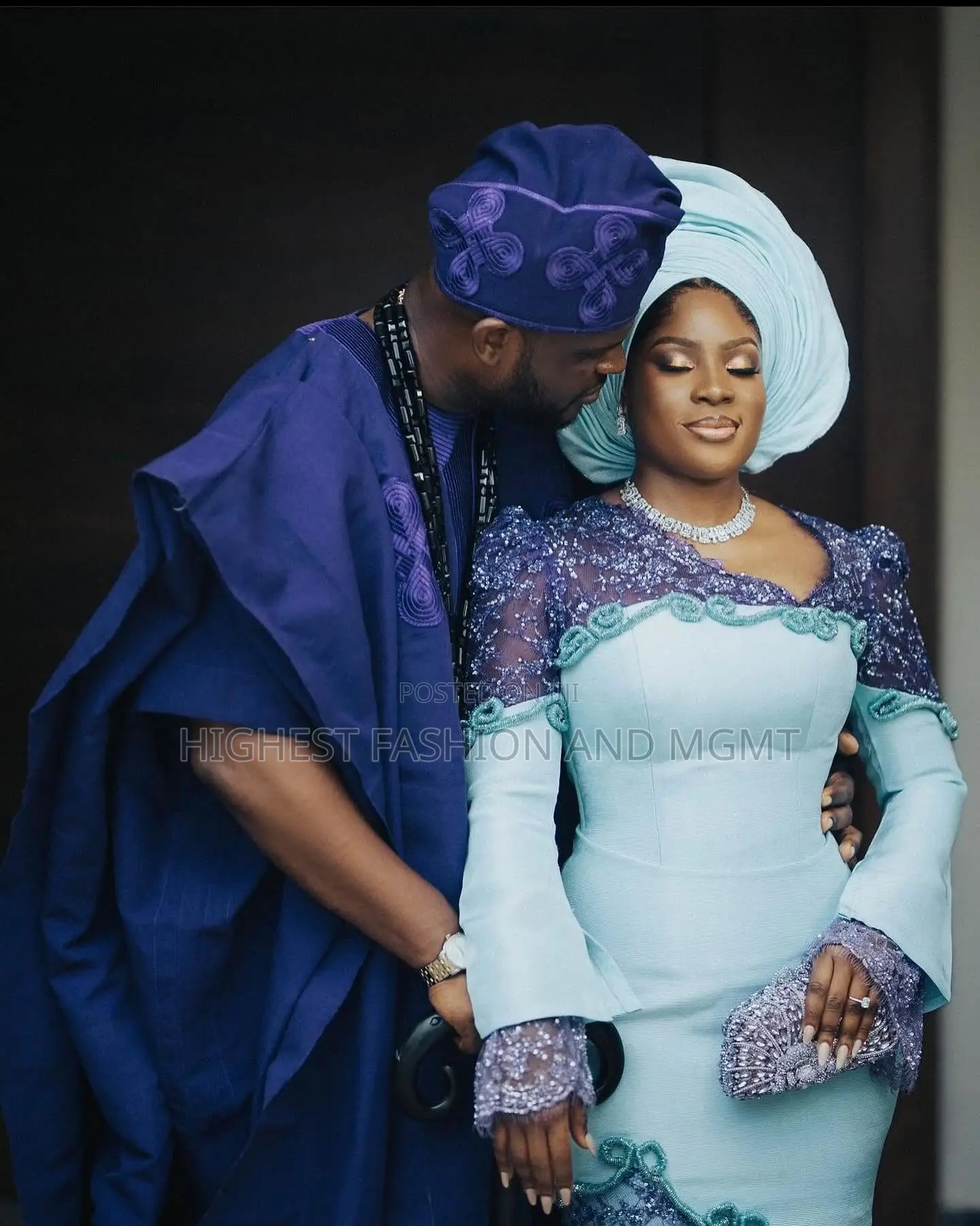 Mint Violet Embroidered Gown Tailored Royal Violet Agbada