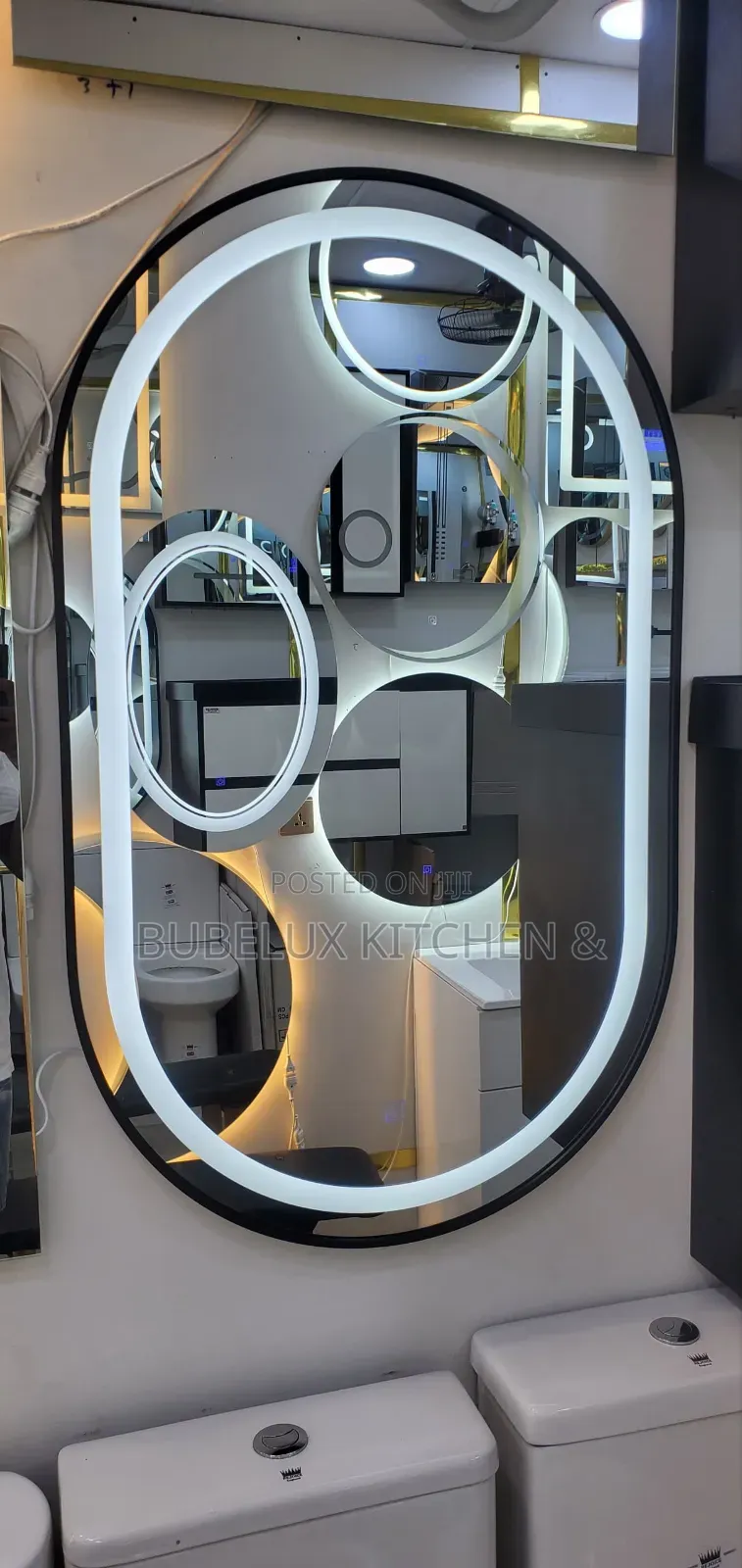 Brand New Oval LED Bathroom Mirror - Touch Light + Circle Design
