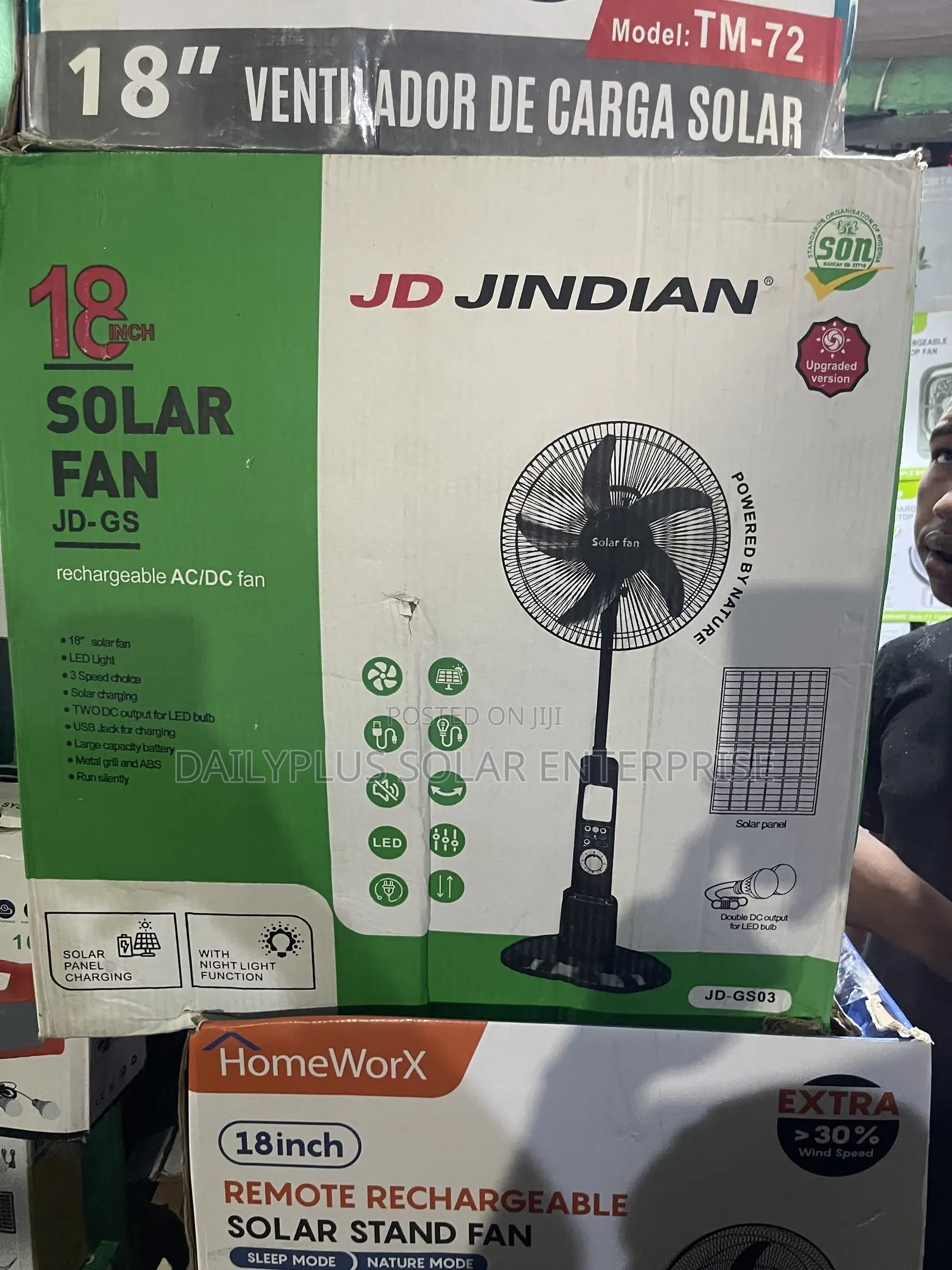 JD JINDIAN 18inches Solar Standing Fan