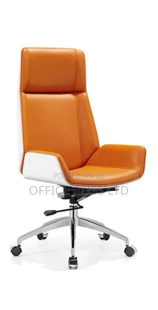 Glossy Backboard Swivel Office Leather Chair With 2 Visitor's Chair