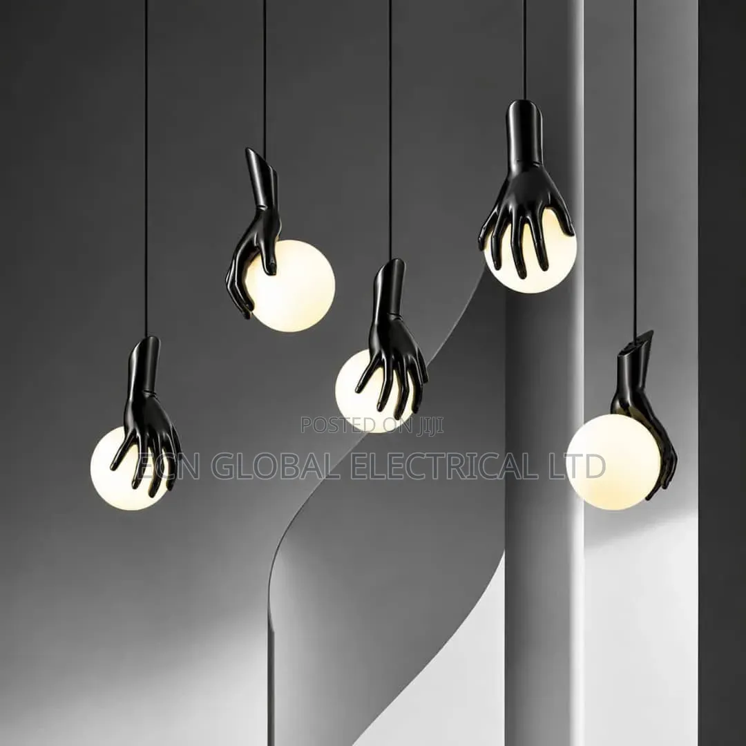 Modern Black Hand Pendant Light – Sculptural LED Hanging Lamp