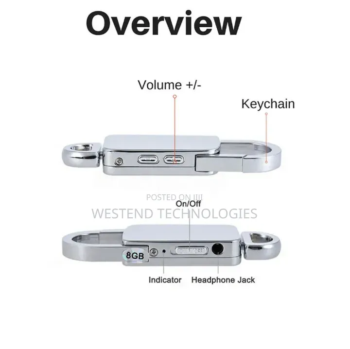 32GB Keychain Mini Voice Recorder Activated Sound HD Noise Reduction