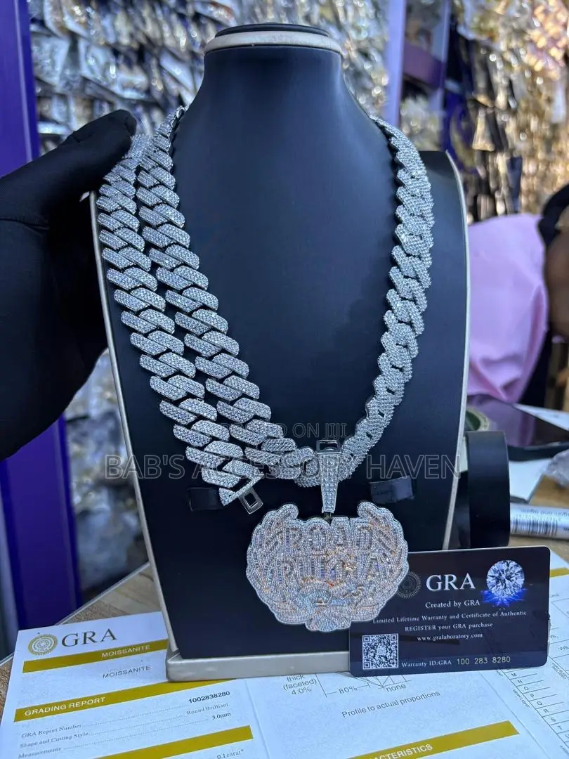 Iced-Out Moissanite Cuban Neck, Hand Chain $ Pendant (GRA Certified)