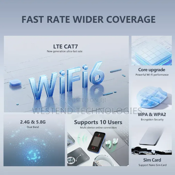 Olax Portable Mifi CAT7 LTE WiFi 6 Mobile Hotspot With 4000MAh Battery