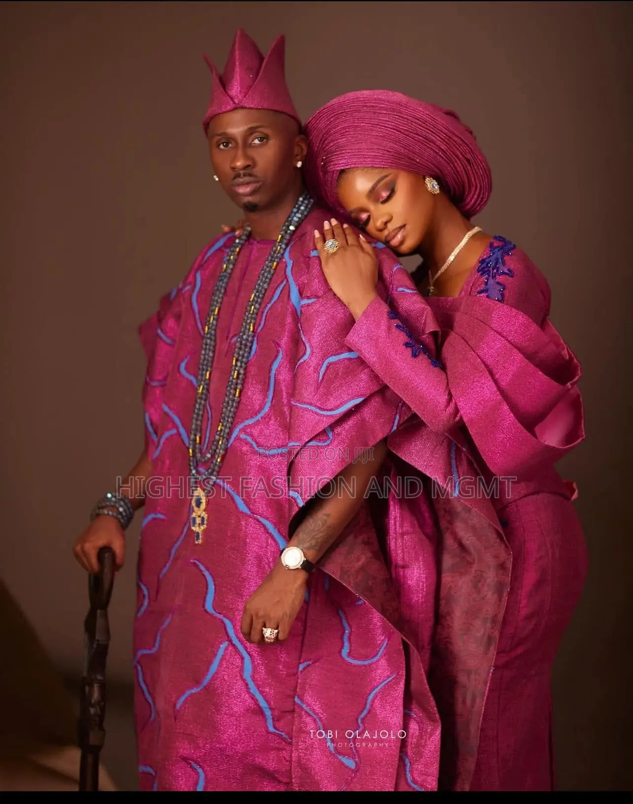 Embellished Gown With Matching Gele Coordinated Magenta Agbada Set