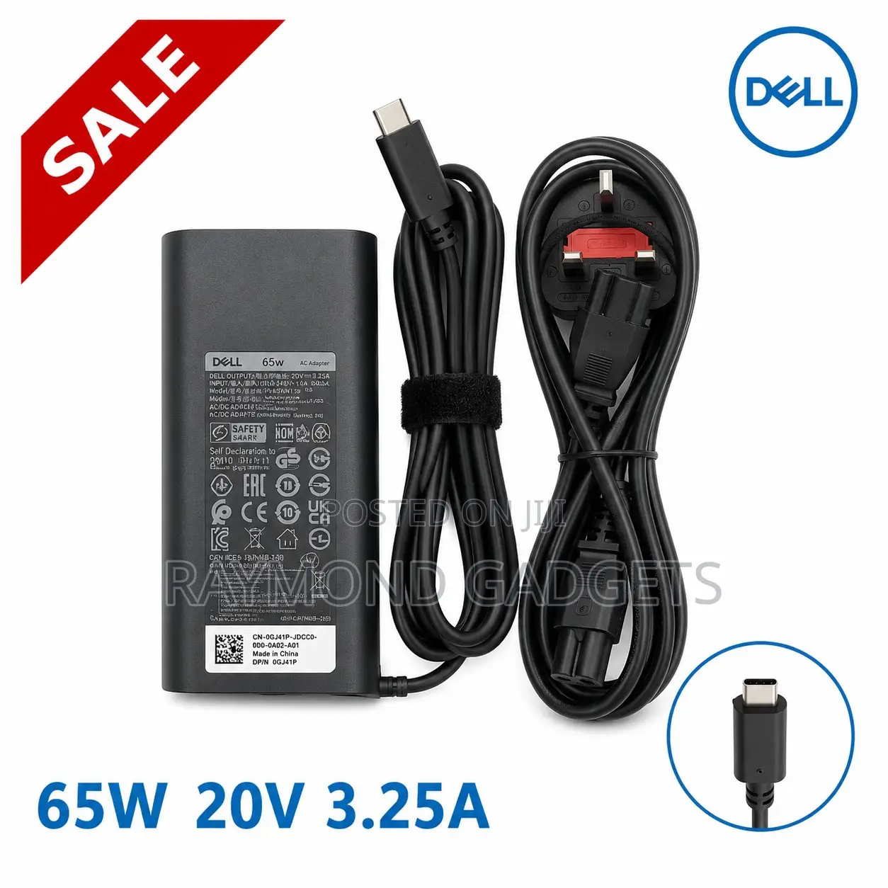 Dell 65W USB-C Adapter for XPS Laptops Black Type-C + Free Power Cable