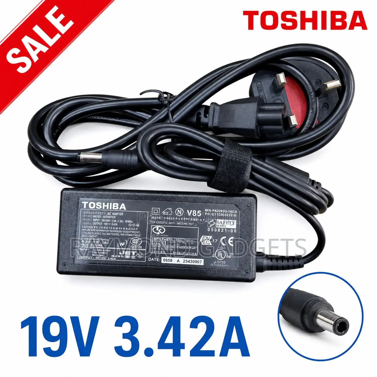 Toshiba 65W Laptop Charger 19V 3.42A Round Tip + Power Cable