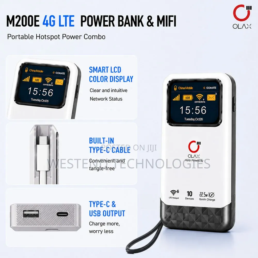 OLAX M200E 2in1 4GLTE Mifi Router and Power Bank 10500mAh Battery,