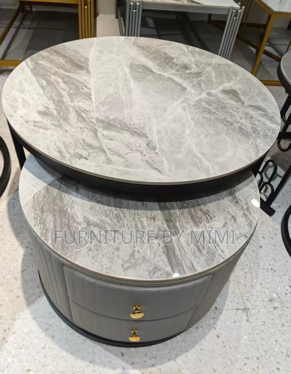 Luxury 2-in-1 Round Nesting Coffee Table Set With 2 Drawers