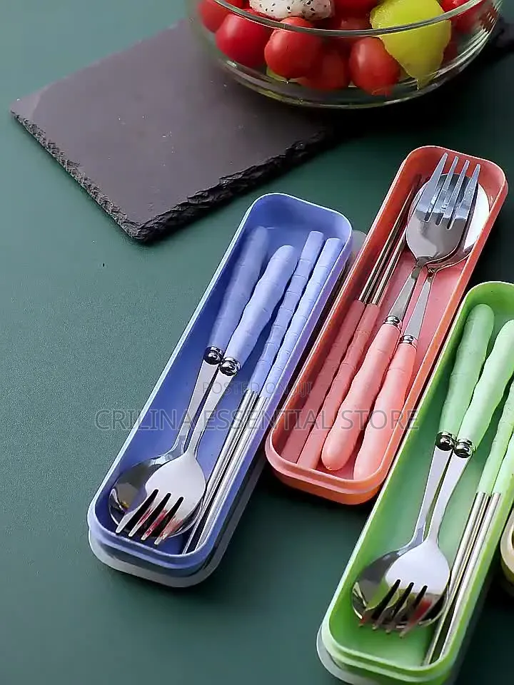 3pcs Stainless Steel Cutlery Sets, Fork, Spoon, Chopsticks. (Souvenir)