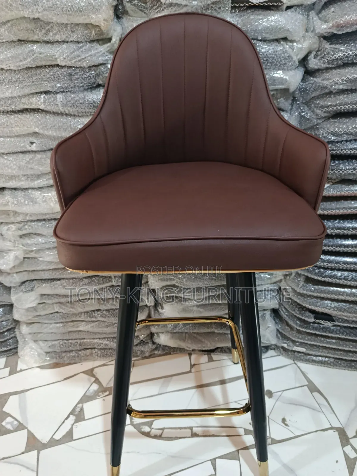 Modern Leather Bar Stool Featuring Sleek Brown
