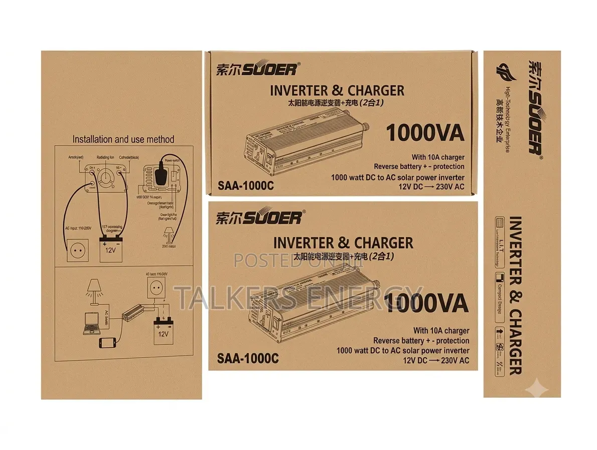 Suoer 1000VA Inverter Charger (Model: SAA-1000C / SRA-1000C).