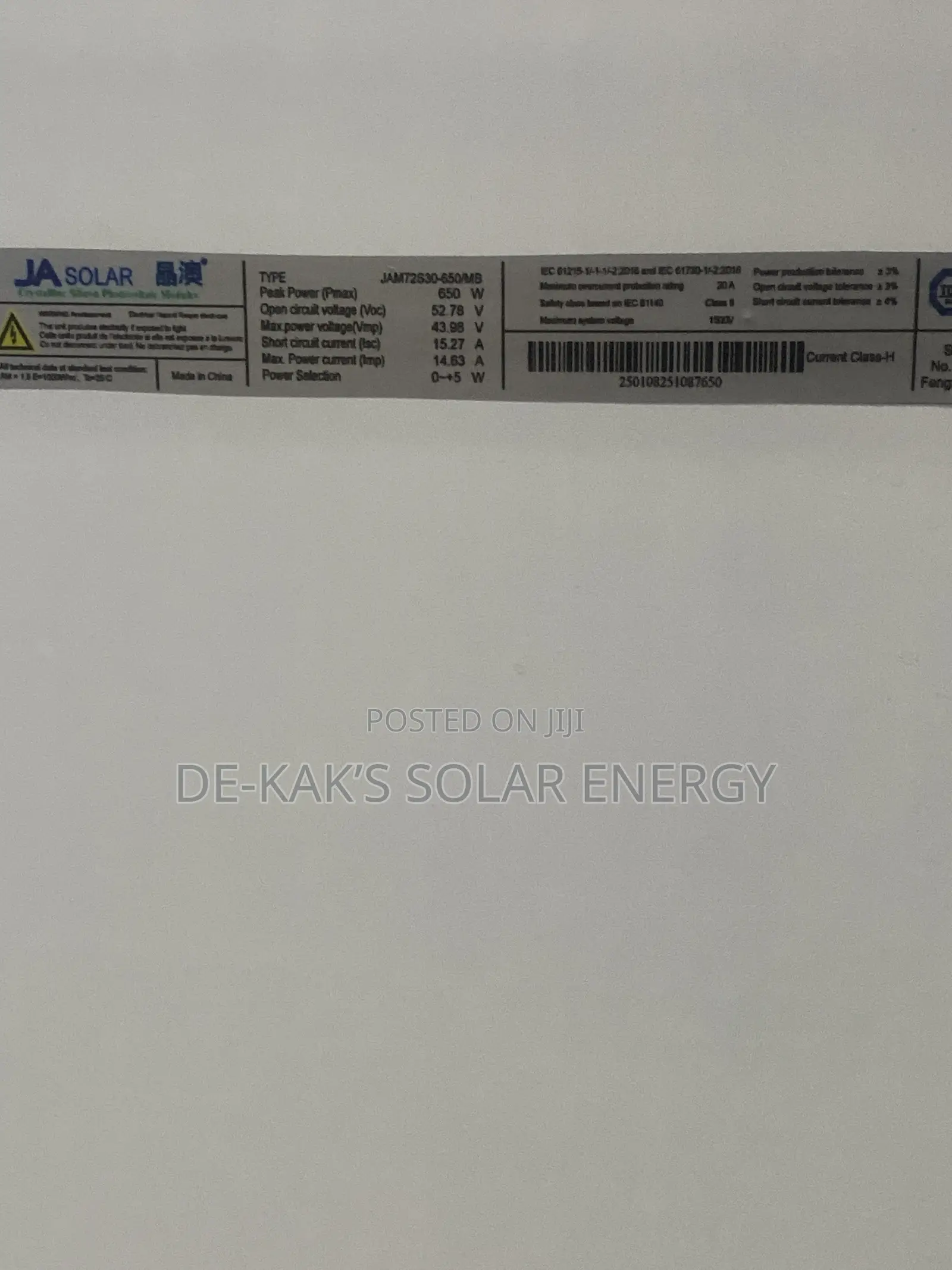 650w JA Non Bificial Solar Panel