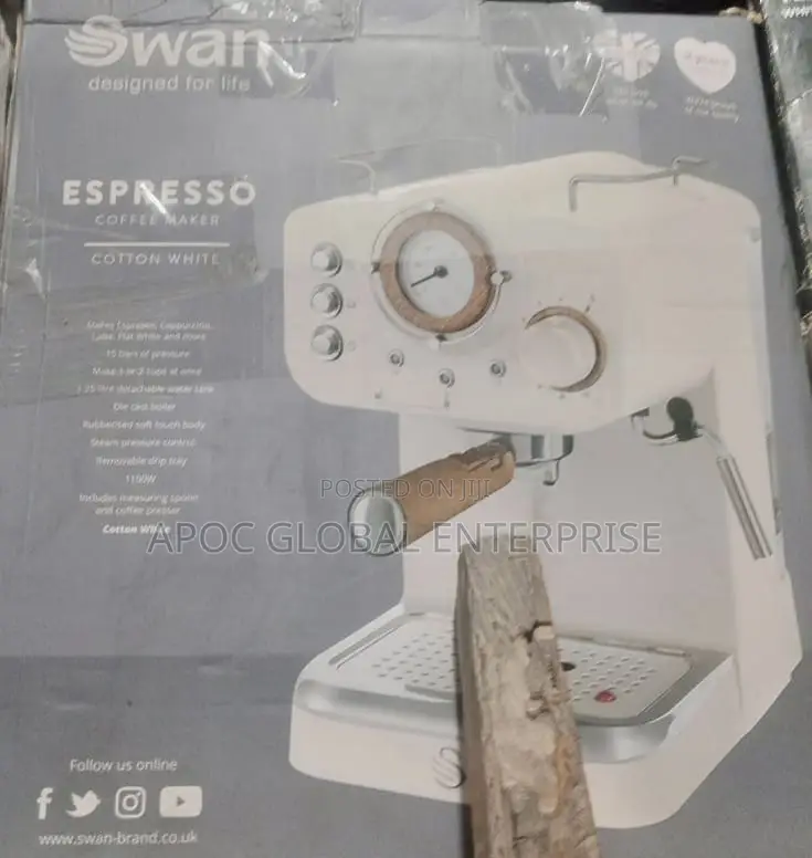 Swan Espresso Coffee Machine With 15 Bar Pump Pressure