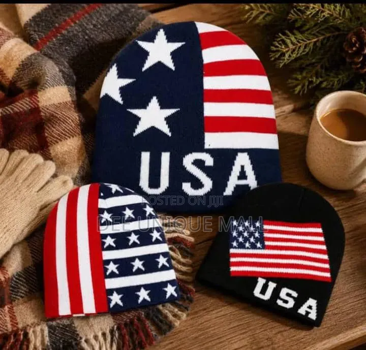 Unisex Beanies Headwarmer American Flag Design With "USA" Lettering.
